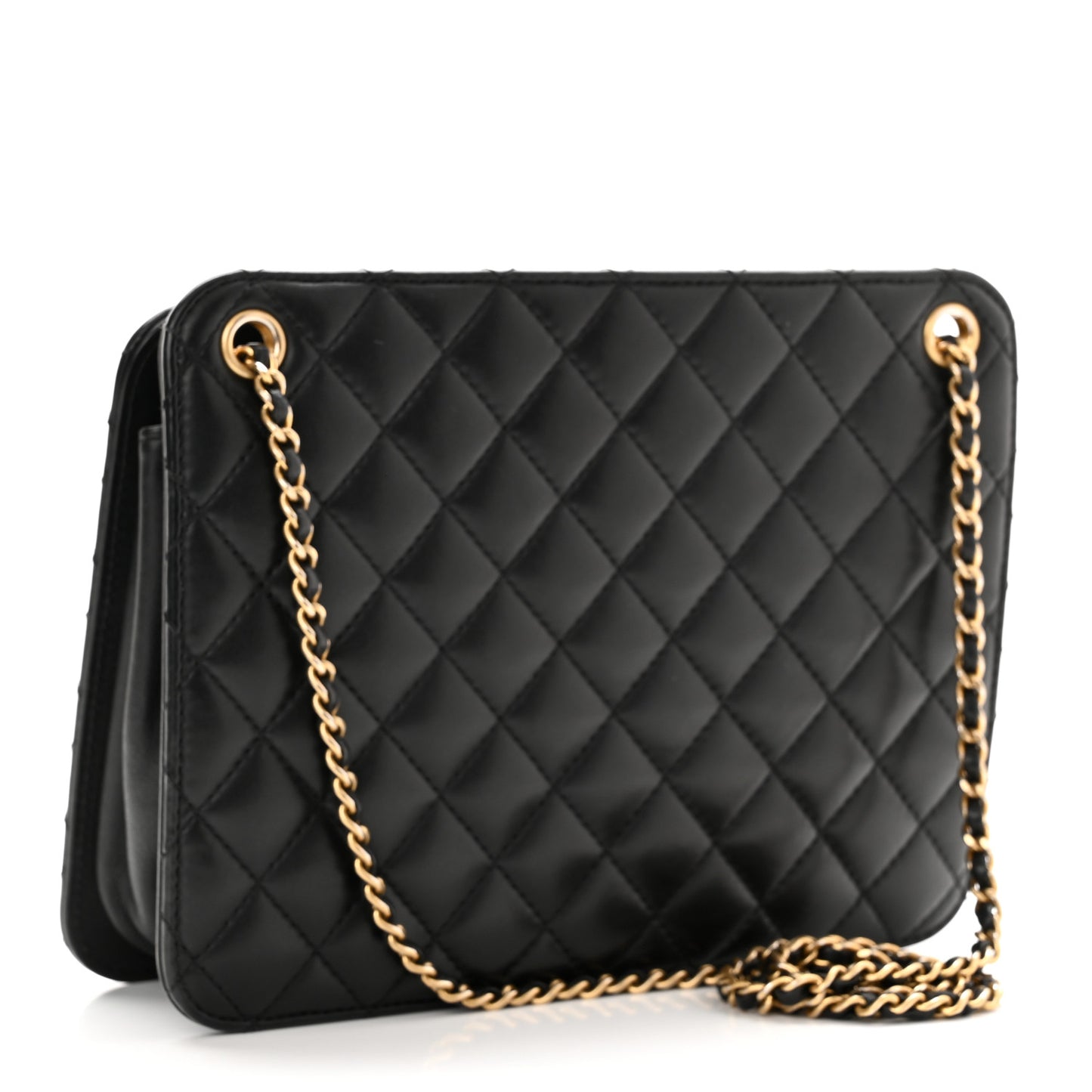 Calfskin Quilted CC Chain Accordion Tote Black