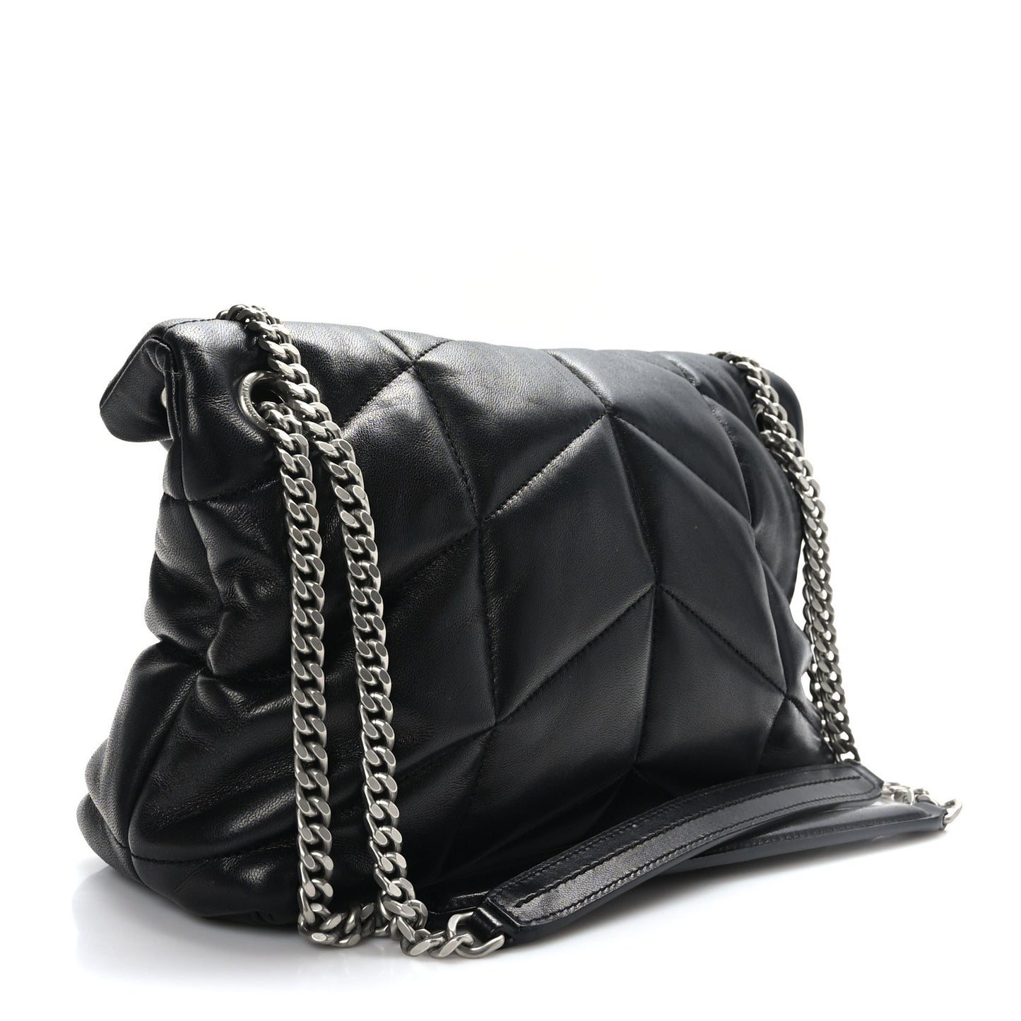 Lambskin Quilted Small Loulou Puffer Monogram Chain Satchel Black