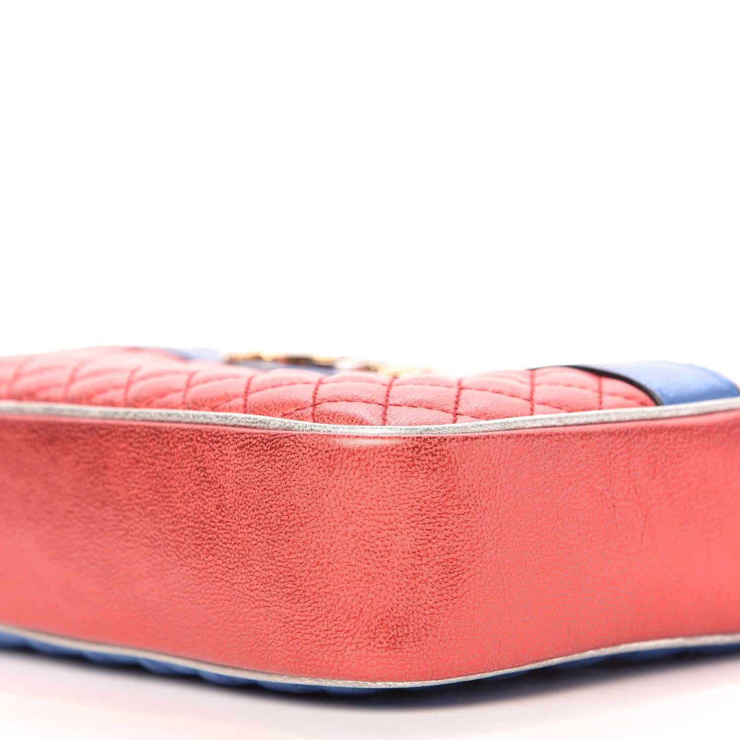 Gucci Laminated Nappa Trapuntata Small Zumi Shoulder Bag Rosso Marine Argento 7 of 10