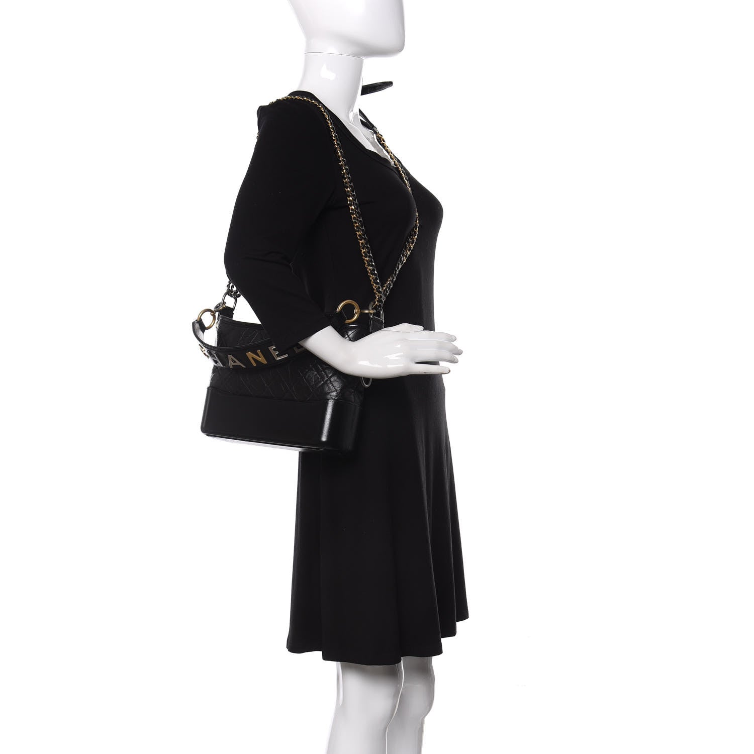 Chanel Aged Calfskin Quilted Small Gabrielle Logo Hobo Black 2 of 12