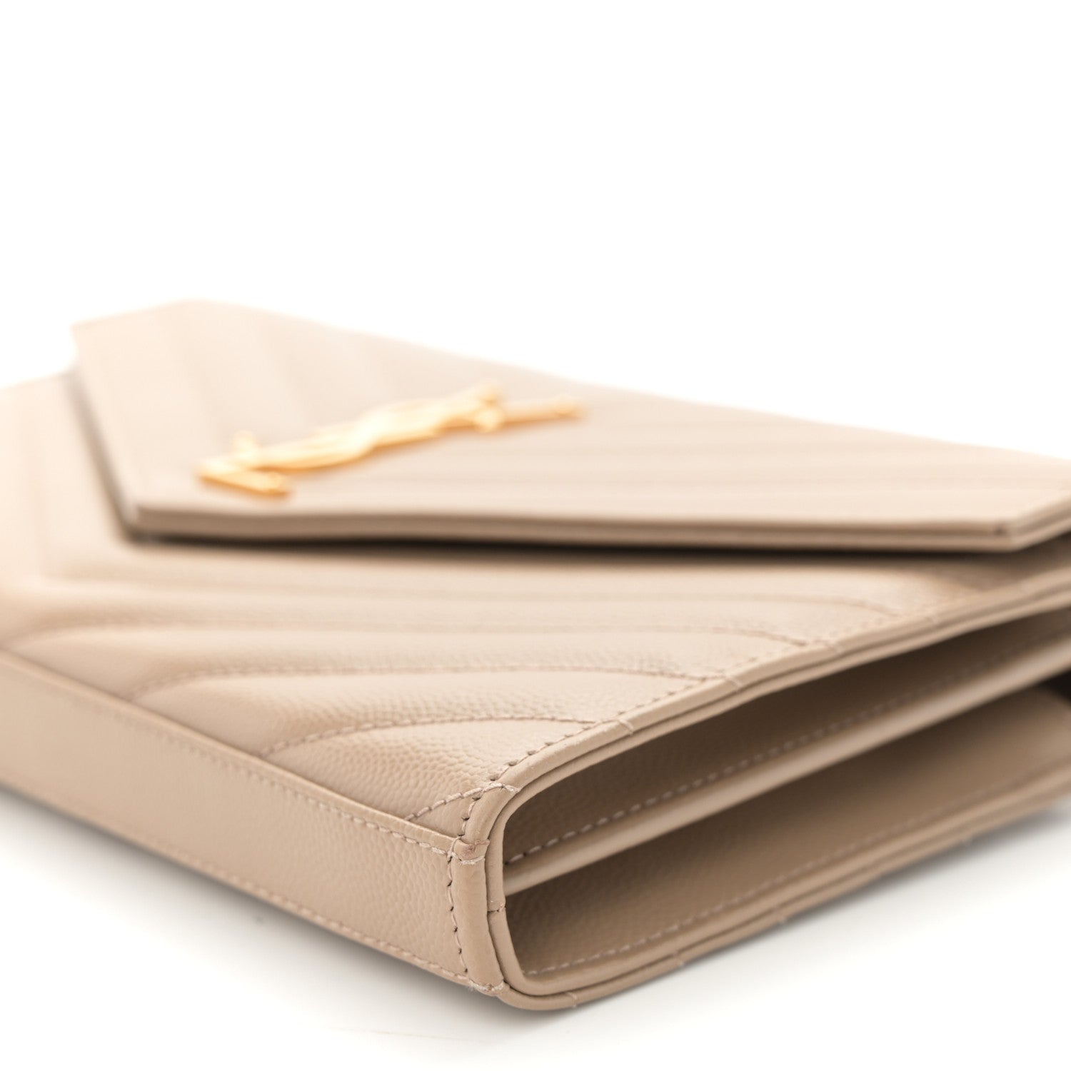 Saint Laurent Grain De Poudre Matelasse Chevron Monogram Chain Wallet Taupe 9 of 9