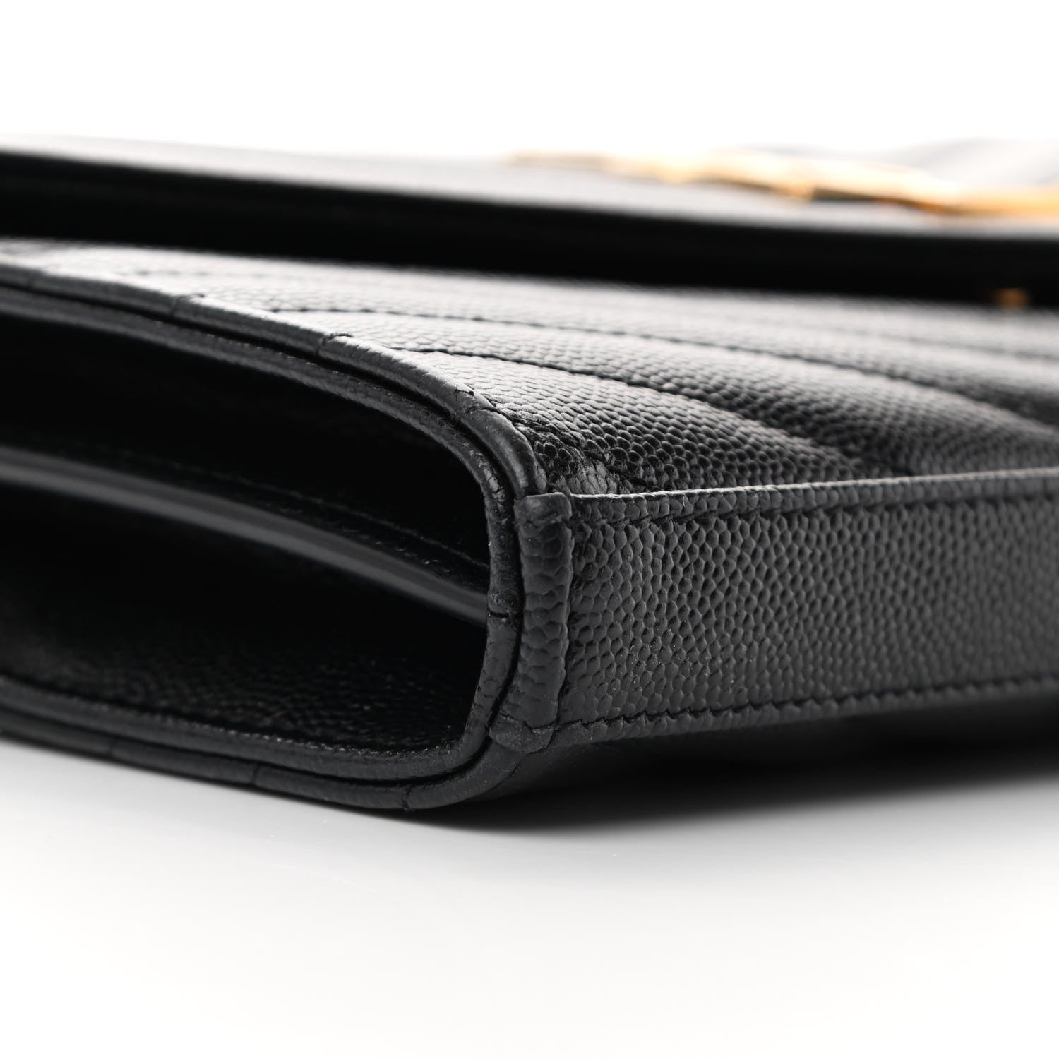 Saint Laurent Grain De Poudre Matelasse Chevron Monogram Chain Wallet Black 9 of 13