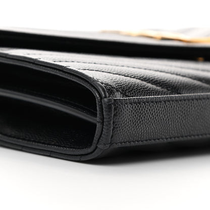 Saint Laurent Grain De Poudre Matelasse Chevron Monogram Chain Wallet Black 9 of 13