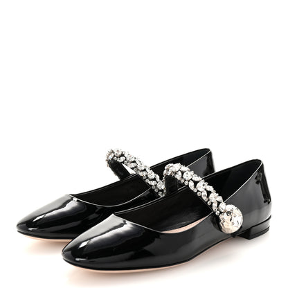 Miu Miu Patent Crystal Mary Jane Flats 36.5 Black 4 of 9