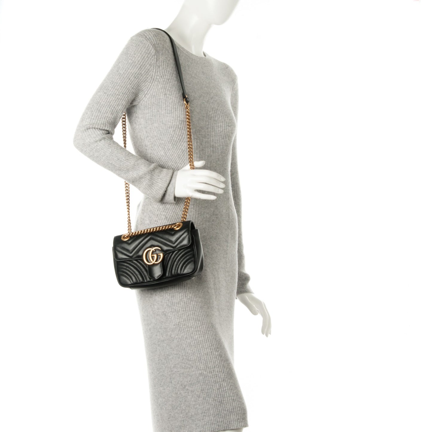 Calfskin Matelasse Mini GG Marmont Shoulder Bag Black
