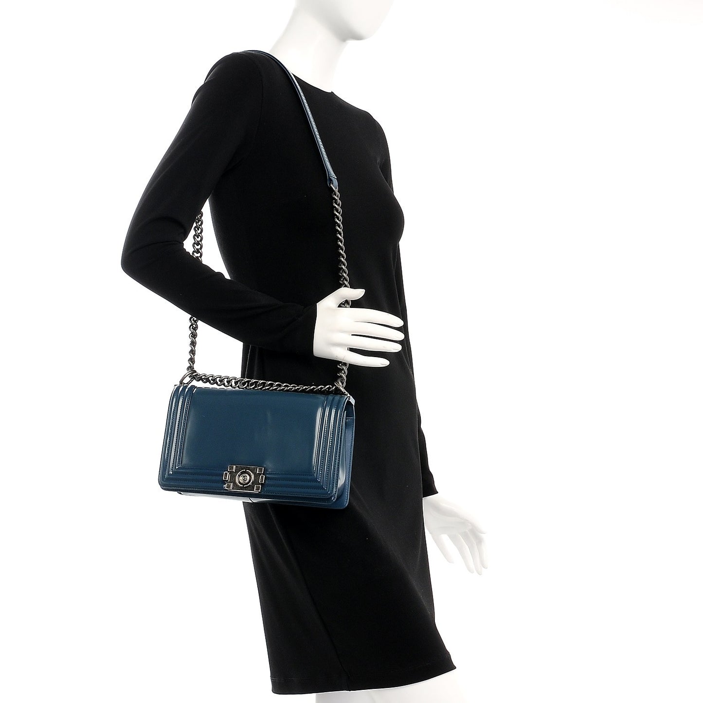 Glazed Calfskin Medium Boy Flap Blue