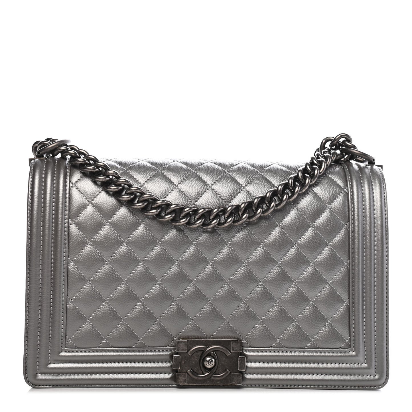 Metallic Caviar Quilted New Medium Boy Flap Silver
