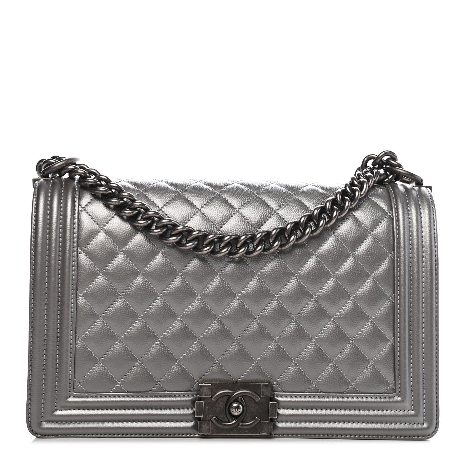 Chanel Metallic Caviar Quilted New Medium Boy Flap Silver 1 of 9