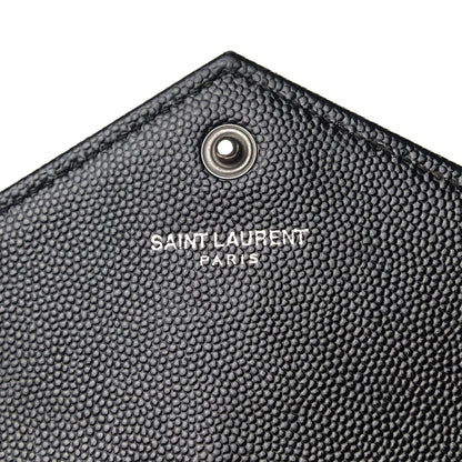 Saint Laurent Grain De Poudre Matelasse Chevron Monogram Envelope Chain Wallet Black 7 of 11