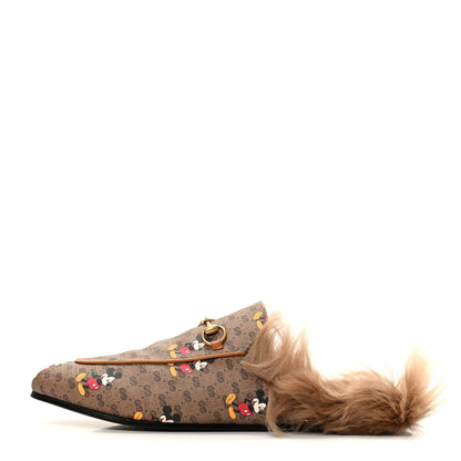 Gucci X DISNEY Mini Vintage GG Supreme Monogram Mickey Mouse Fur Womens Princetown Slippers 42 Beige Vintage Sun Oil 1 of 9