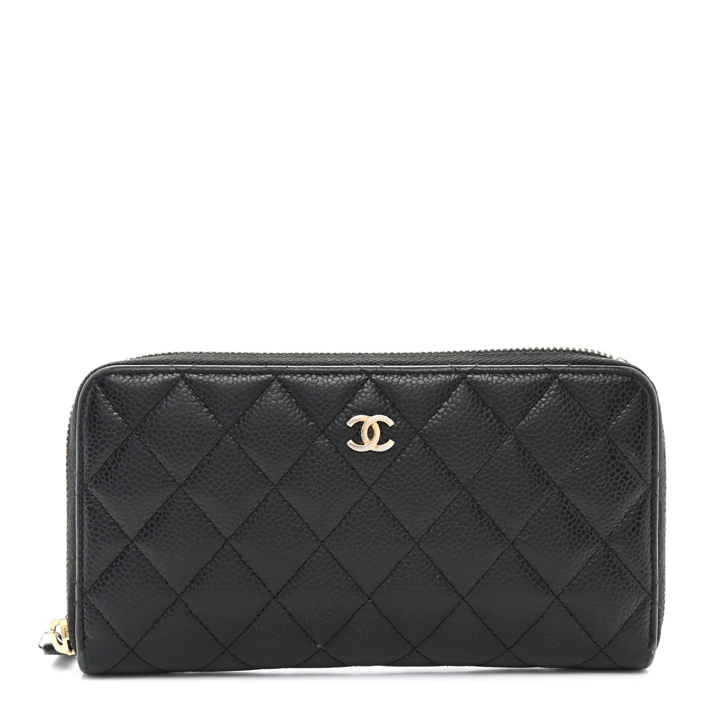 Caviar Quilted Large Gusset Zip Around Wallet Black