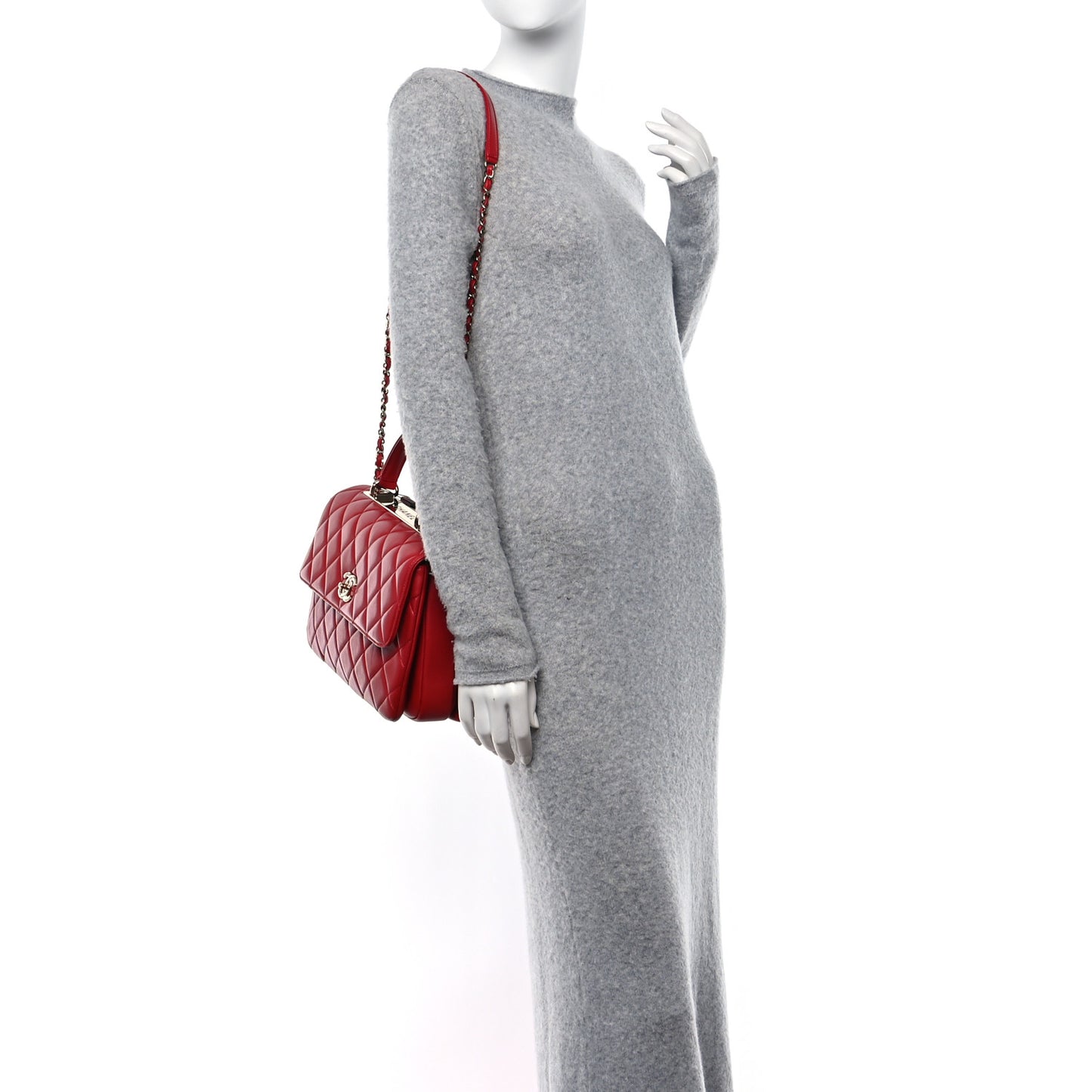 Lambskin Quilted Medium Trendy CC Flap Dual Handle Bag Red