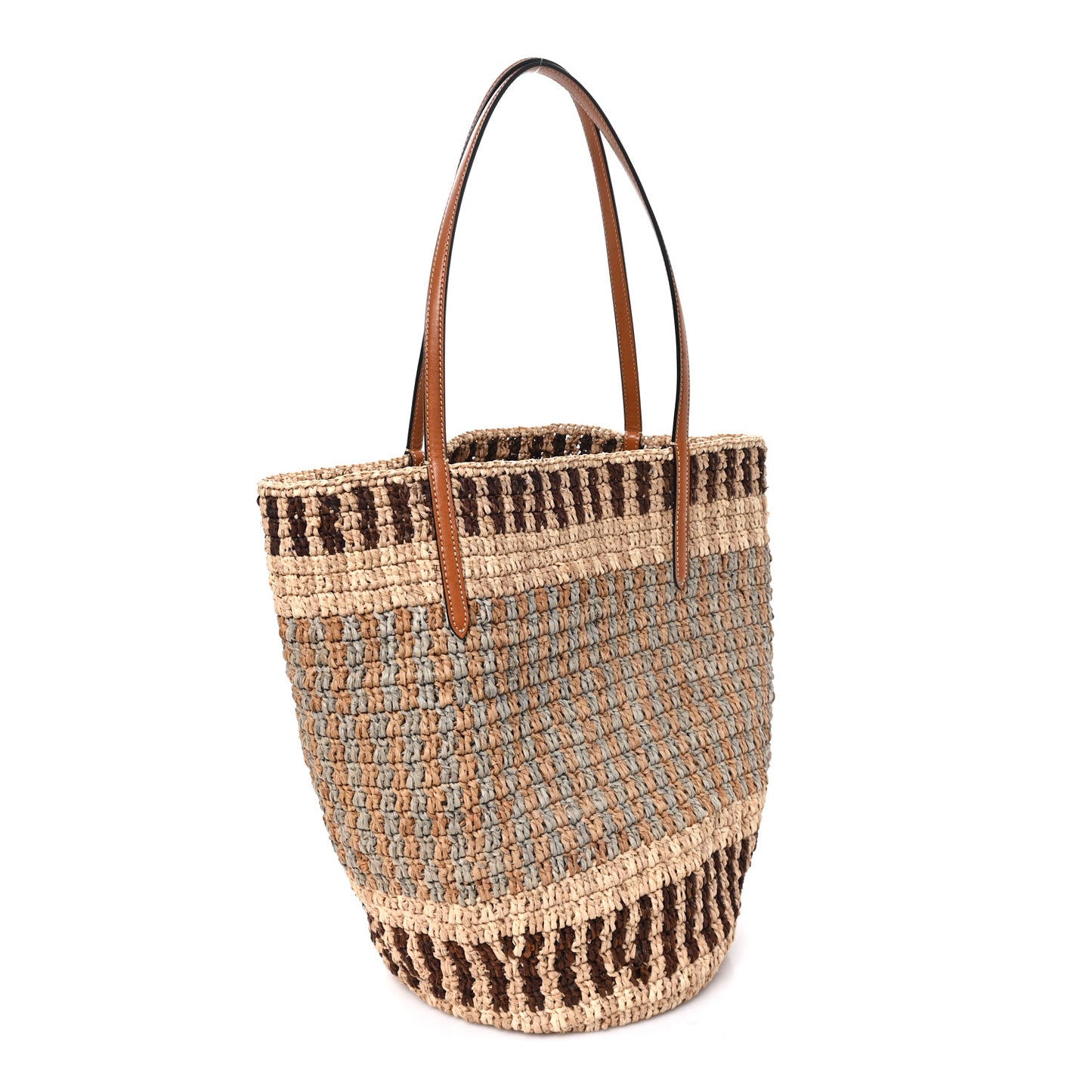Raffia Nappa Medium Vlogo Signature Crochet Bucket Bag Beige Multicolor