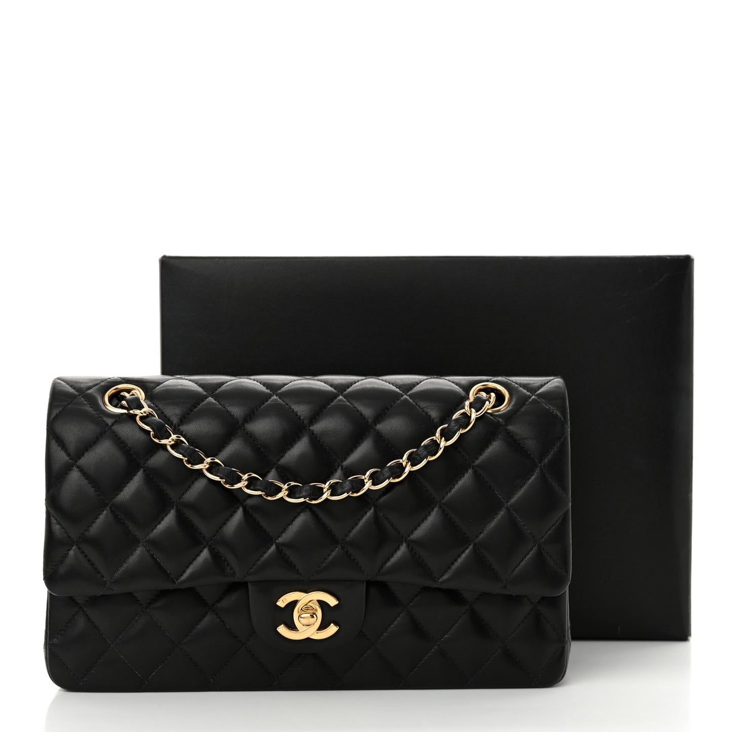 Lambskin Quilted Medium Double Flap Black