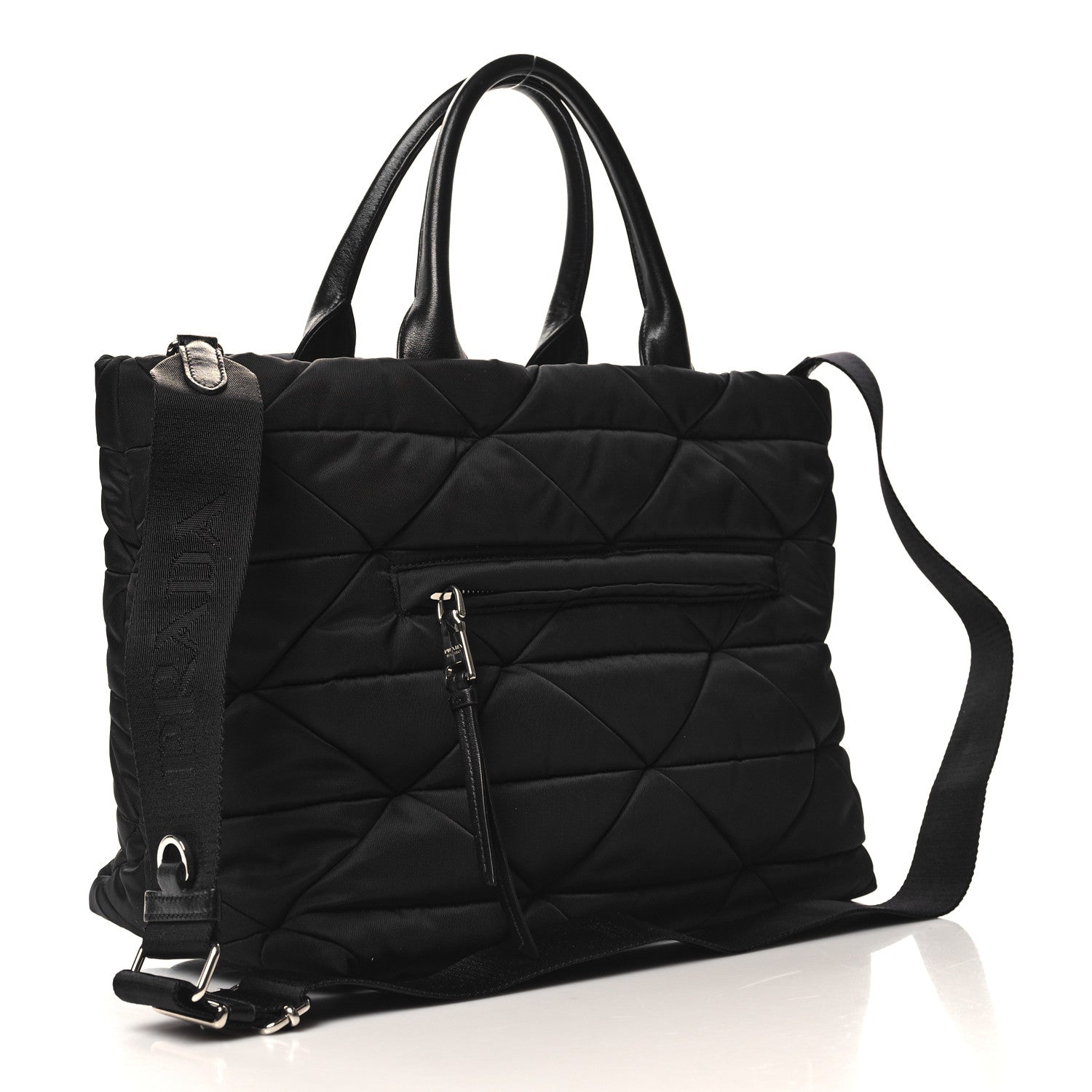 Prada Re-Nylon Nappa Triangle Quilted Padded Medium Double Handled Zip Tote Black 3 of 9