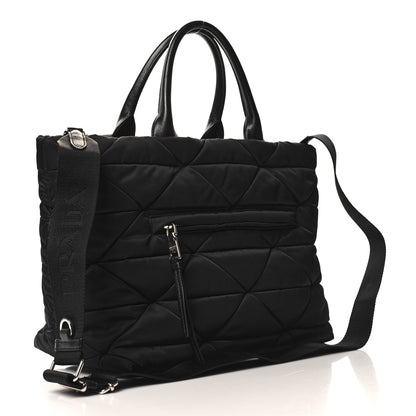 Prada Re-Nylon Nappa Triangle Quilted Padded Medium Double Handled Zip Tote Black 3 of 9