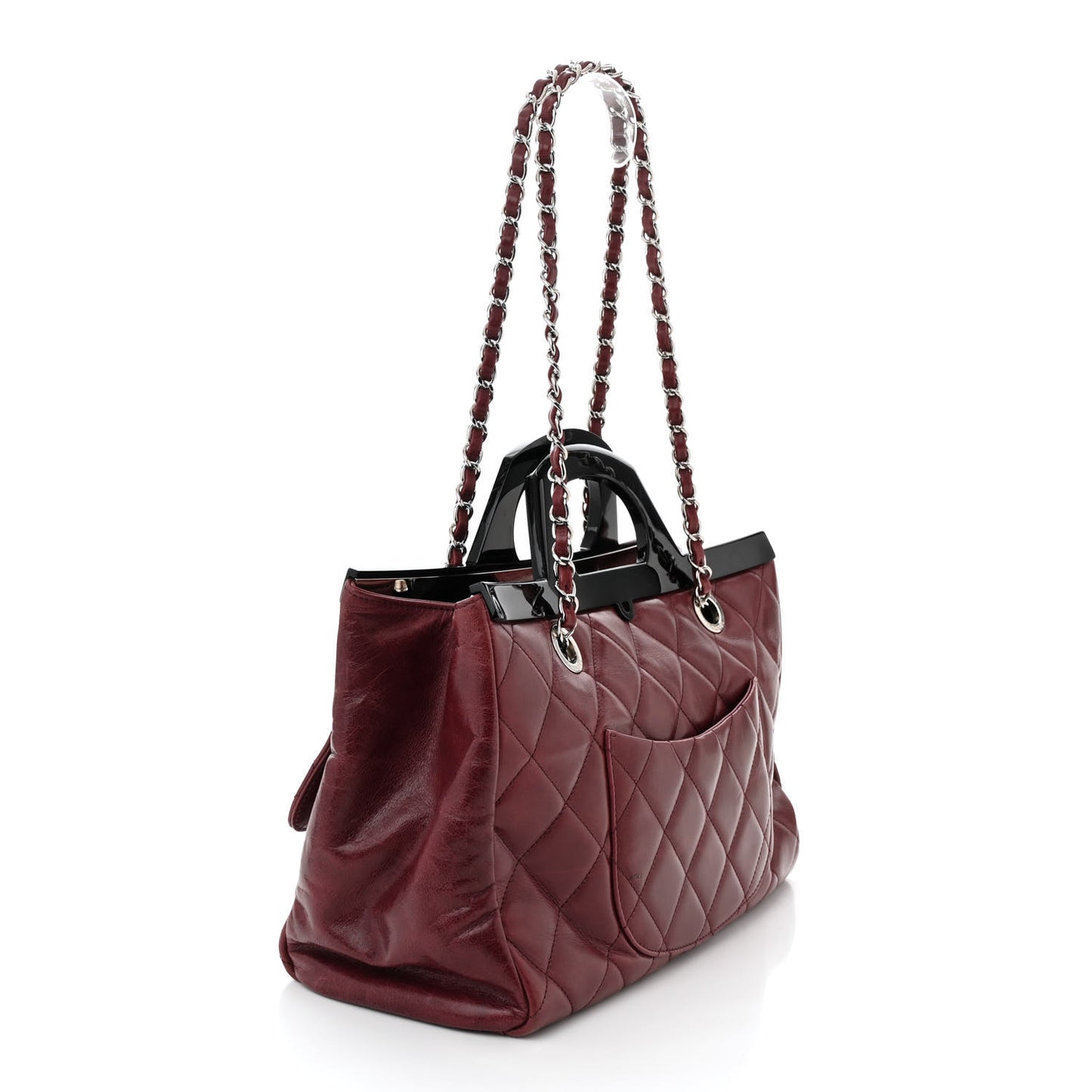 Glazed Calfskin Quilted Small CC Delivery Tote Burgundy