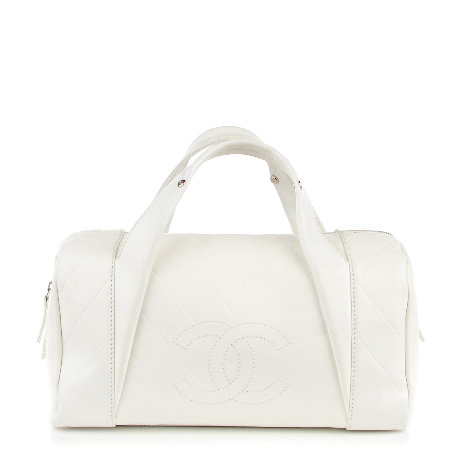 Chanel Calfskin CC Chevron All Day Long Boston White 1 of 7