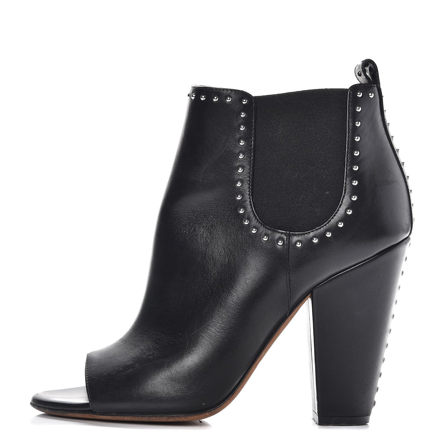 Calfskin Studded Chelsea Ouv Peep Toe Booties 38 Black