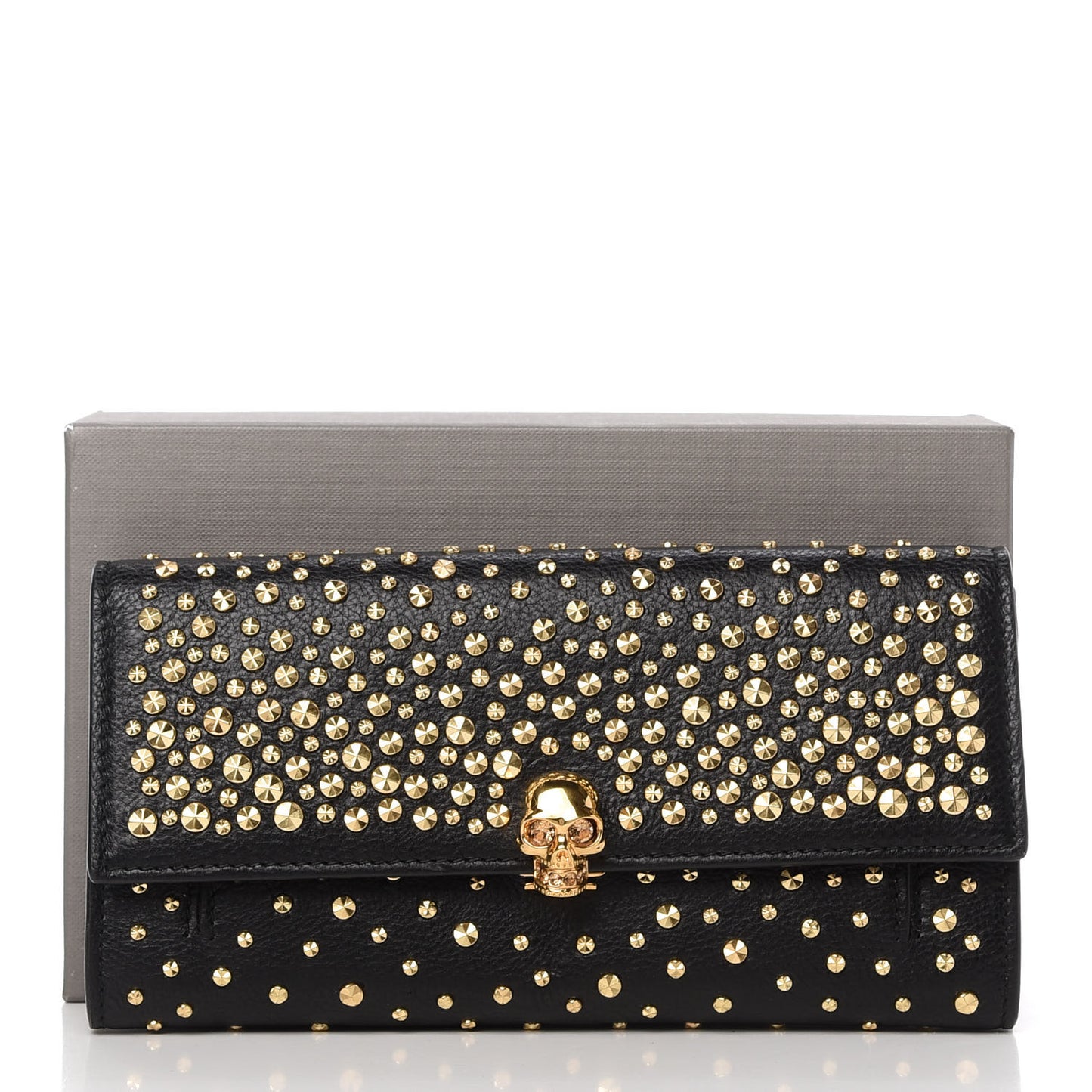 Calfskin Studded Skull Wallet on Chain Black
