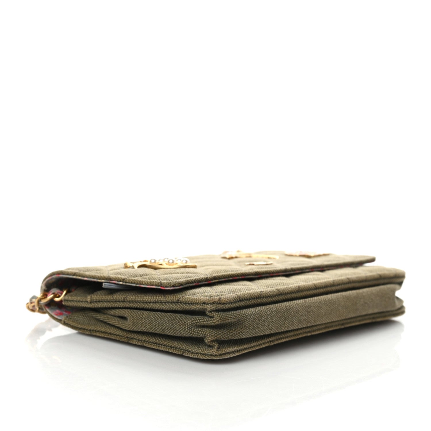 Chanel Canvas Quilted Coco Cuba Charms Wallet On Chain WOC Khaki 4 of 7