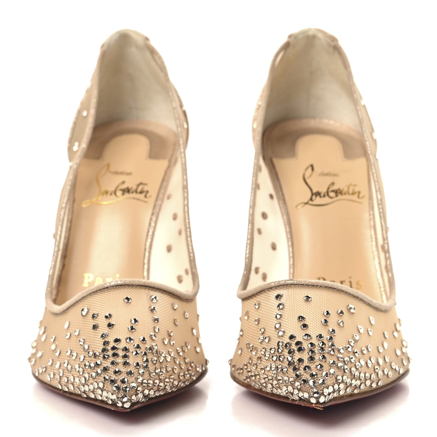 Christian Louboutin Suede Silk Crystal Strass Follies 100 Pumps 36 Light Silk 3 of 8