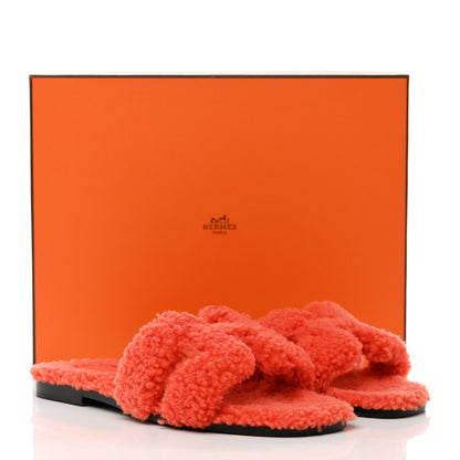 Hermes Woolskin Oran Sandals 38 Orange 8 of 8