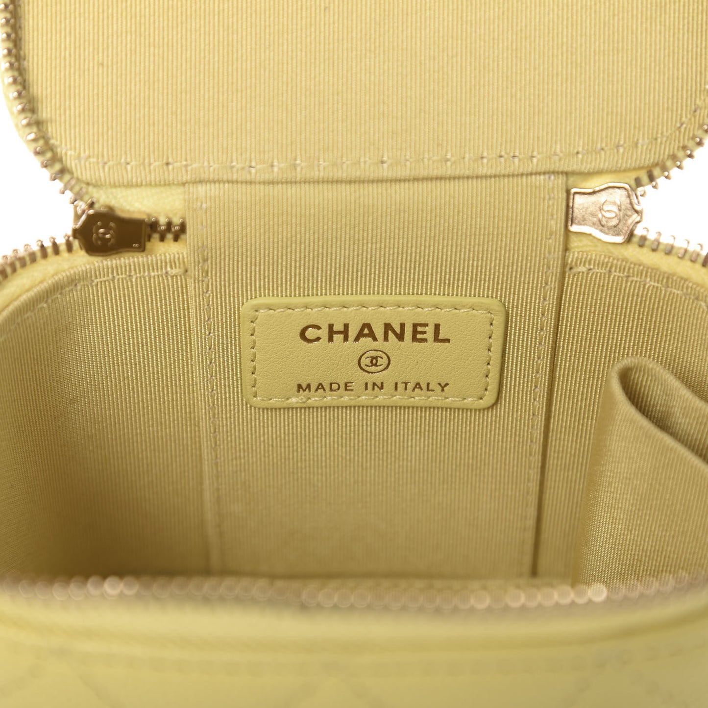 Caviar Quilted Mini Vanity Case With Chain Yellow