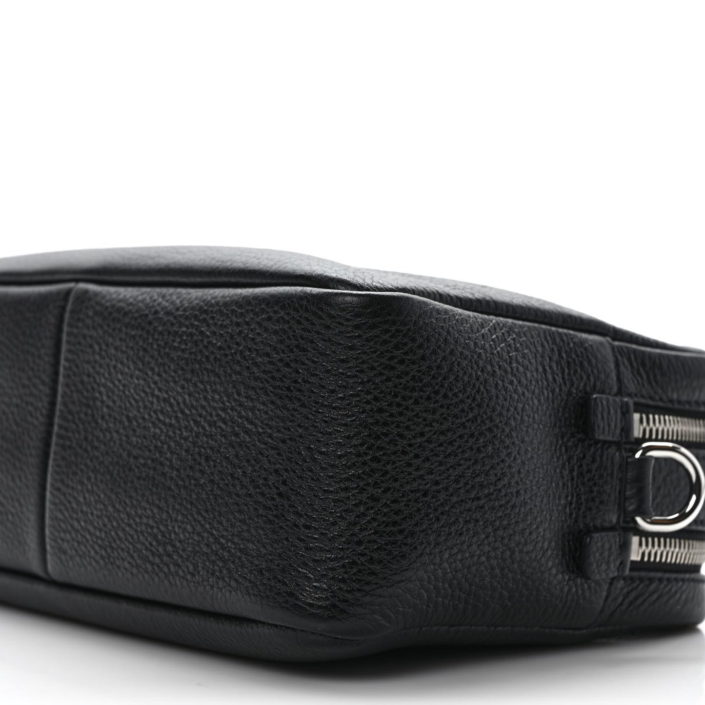 Vitello Daino Soft Medium Double Zip Shoulder Bag Black