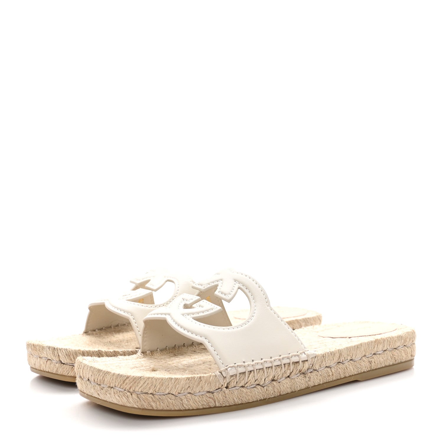 Gucci Nappa Interlocking G Espadrille Slide Sandals 38.5 Mystic White 3 of 9