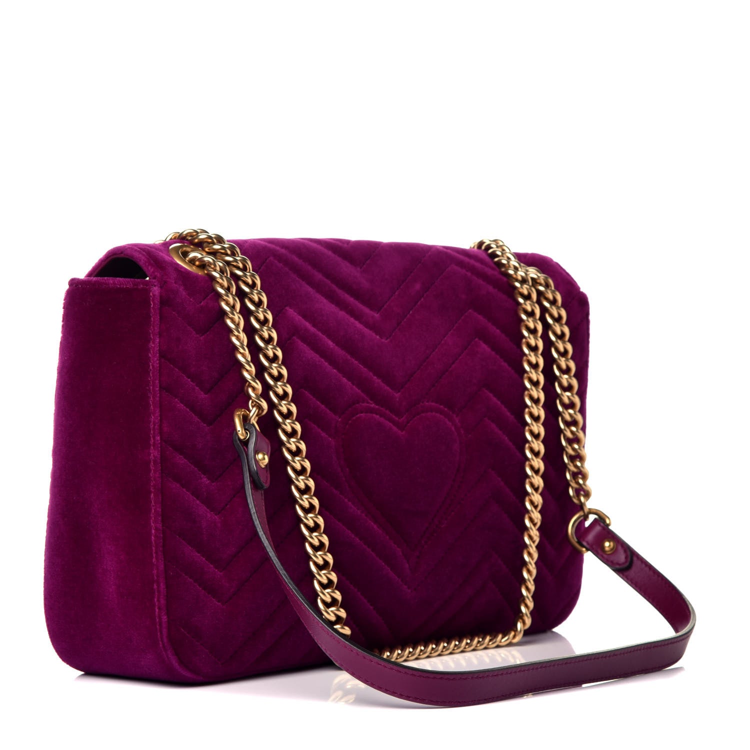 Gucci Velvet Matelasse Loved Embroidered Medium GG Marmont Shoulder Bag Fuchsia Violet Cyclamen 3 of 9