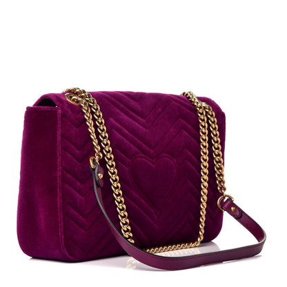 Gucci Velvet Matelasse Loved Embroidered Medium GG Marmont Shoulder Bag Fuchsia Violet Cyclamen 3 of 9