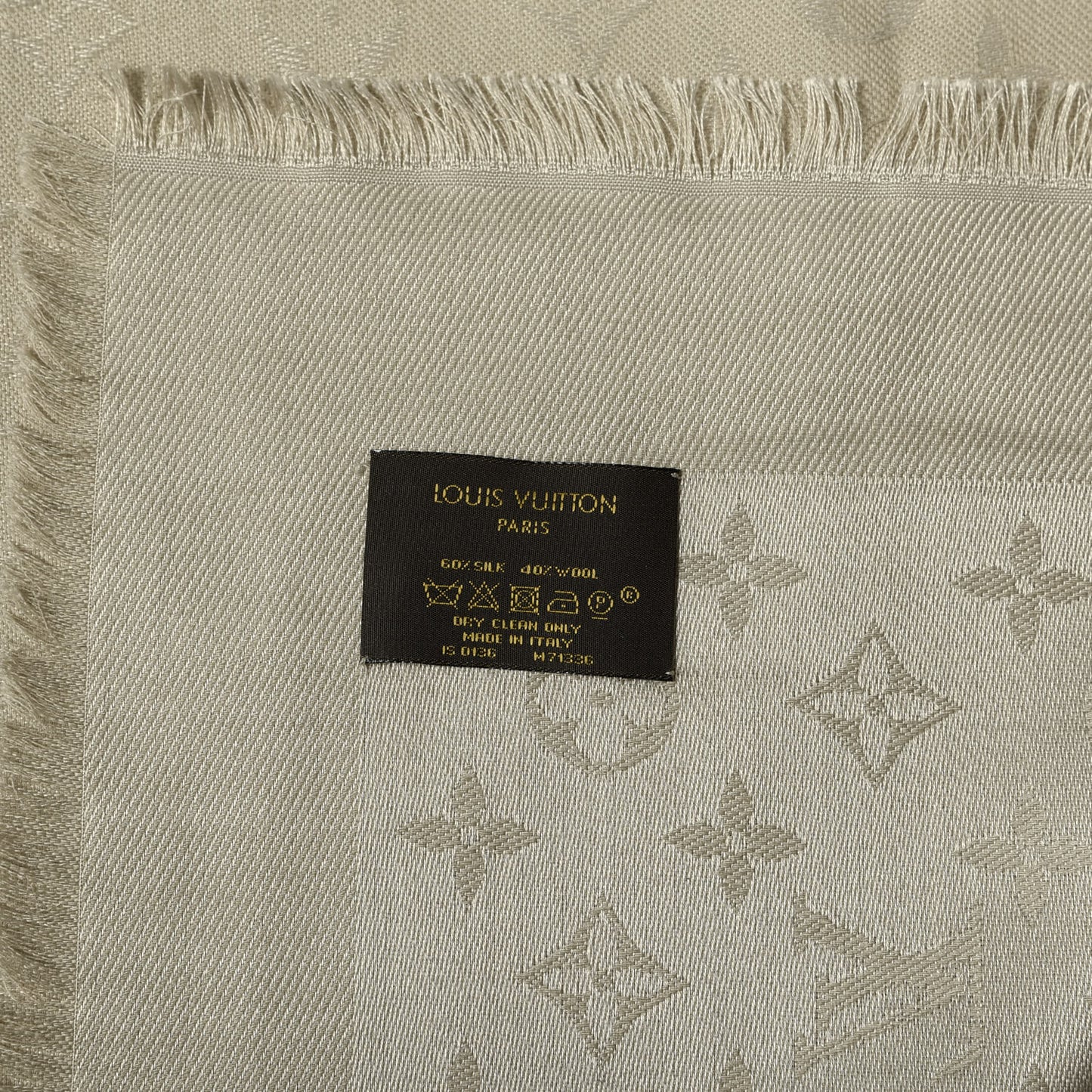 Silk Wool Monogram Shine Shawl Beige