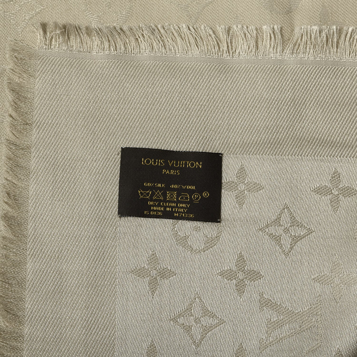 Louis Vuitton Silk Wool Monogram Shine Shawl Beige 3 of 4
