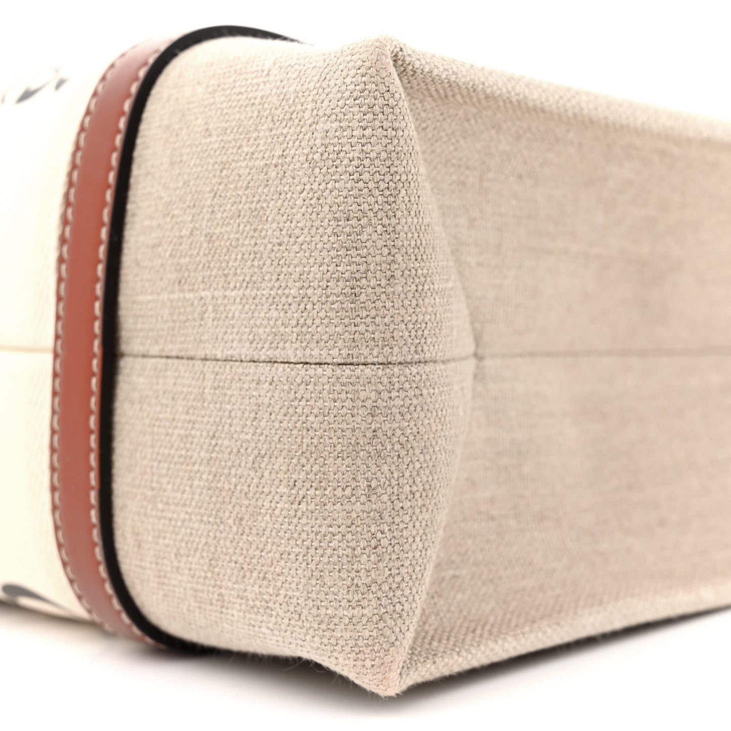 Linen Calfskin Medium Woody Ribbon Tote White Brown