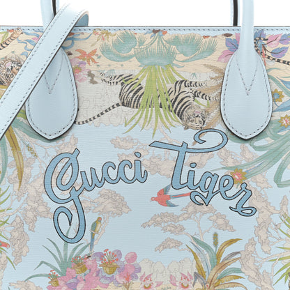 Gucci New Shangai Calfskin Tiger Savanah Textured Calfskin Medium Tote Chalky White Multicolor 7 of 11