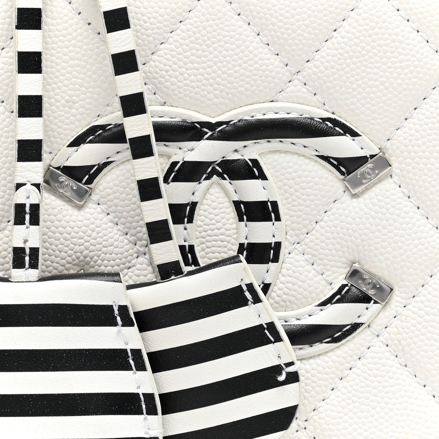 Caviar Quilted Striped Small CC Filigree Vanity Case White Black