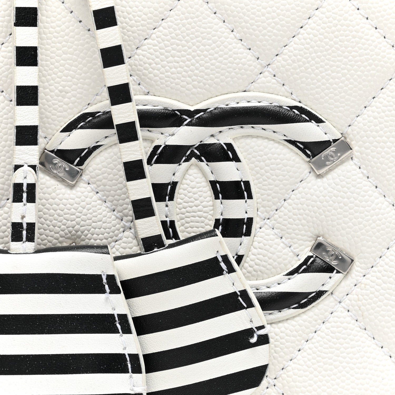 Chanel Caviar Quilted Striped Small CC Filigree Vanity Case White Black 8 of 10