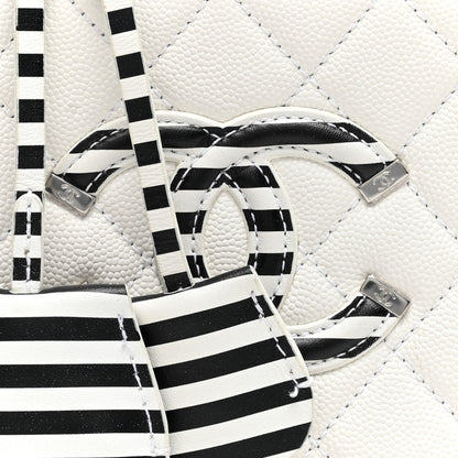 Chanel Caviar Quilted Striped Small CC Filigree Vanity Case White Black 8 of 10
