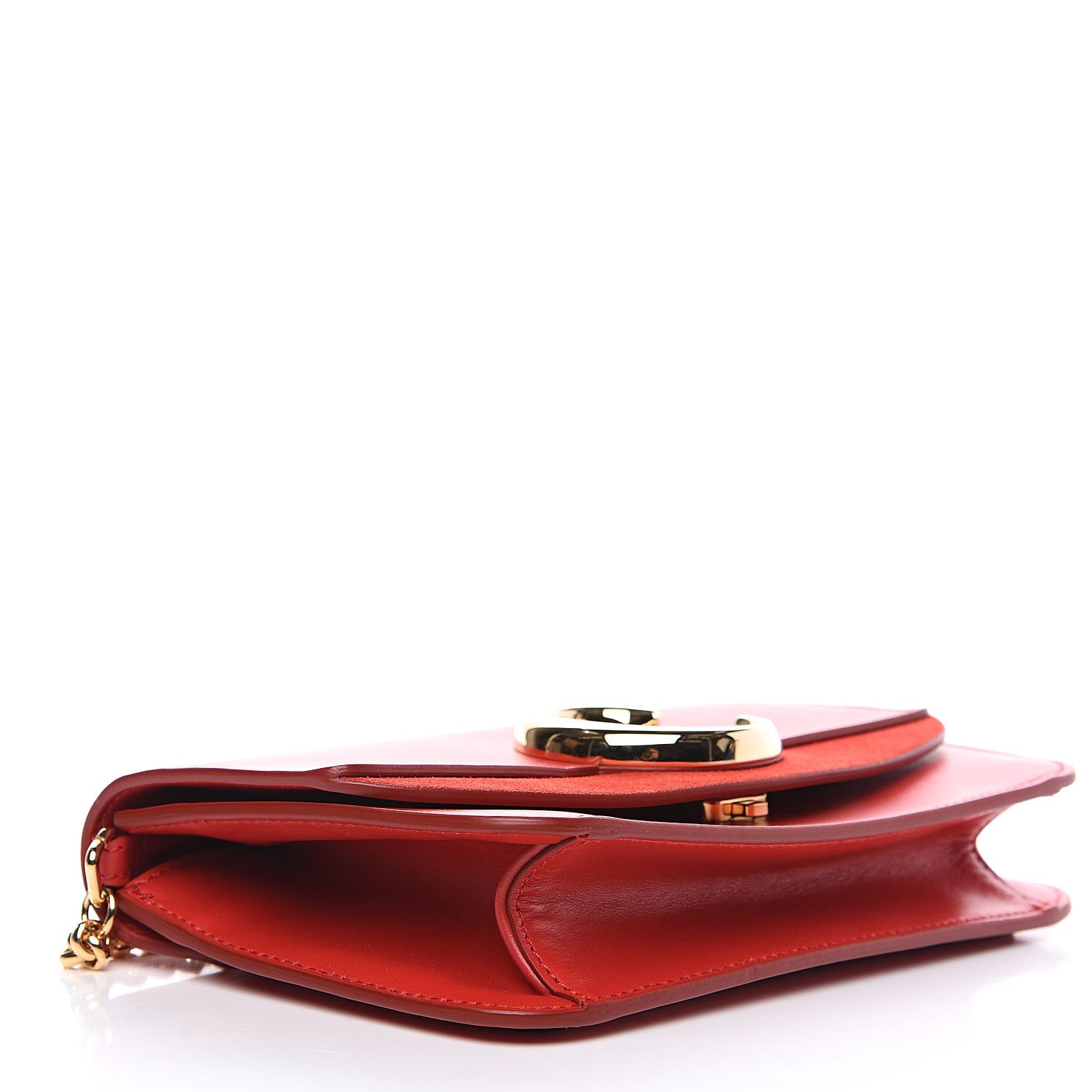 Chloe Calfskin Suede C Clutch With Chain Plaid Red 3 of 11
