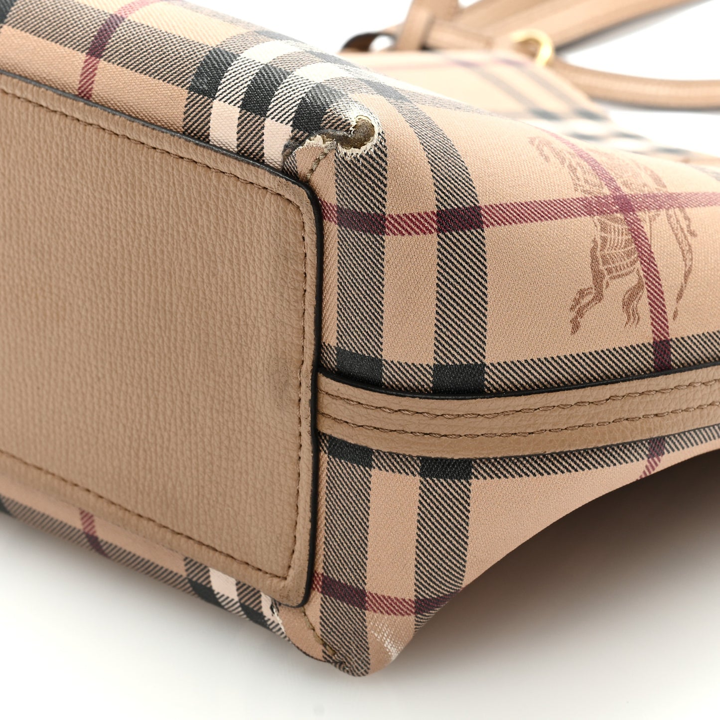 Grainy Calfskin Haymarket Check Small Reversible Tote Mid Camel