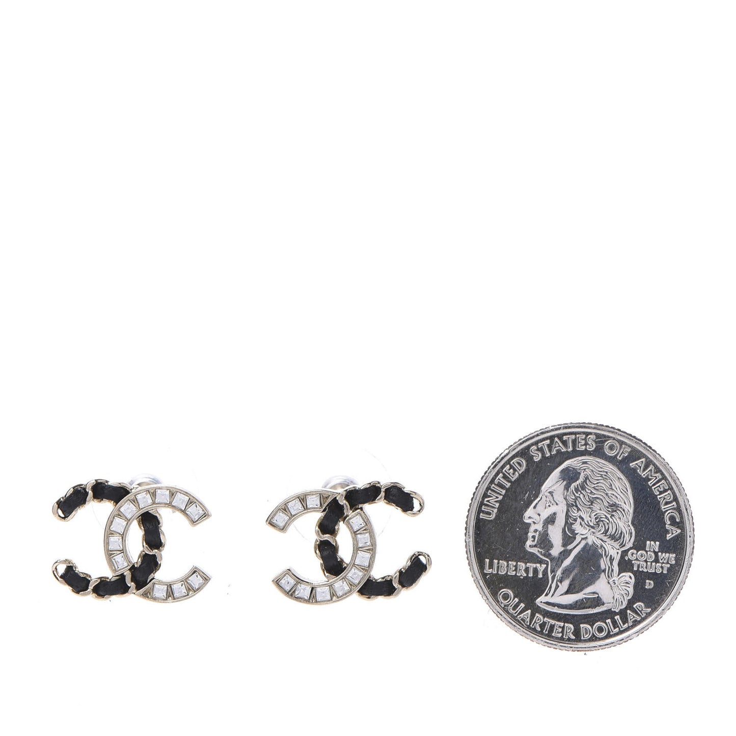 Crystal Baguette Lambskin Chain CC Vintage Allure Stud Earrings Black Gold