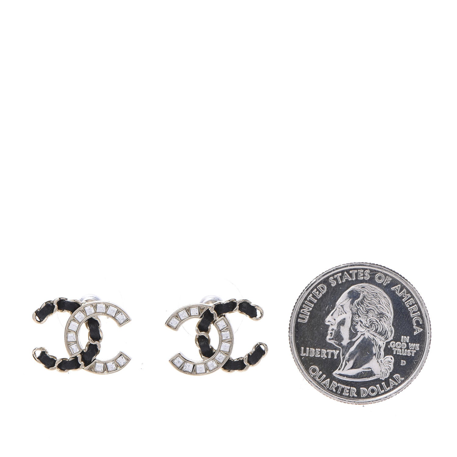Chanel Crystal Baguette Lambskin Chain CC Vintage Allure Stud Earrings Black Gold 4 of 10