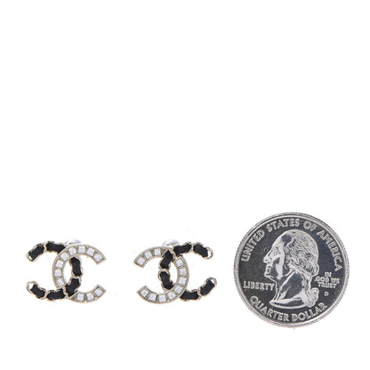 Chanel Crystal Baguette Lambskin Chain CC Vintage Allure Stud Earrings Black Gold 4 of 10