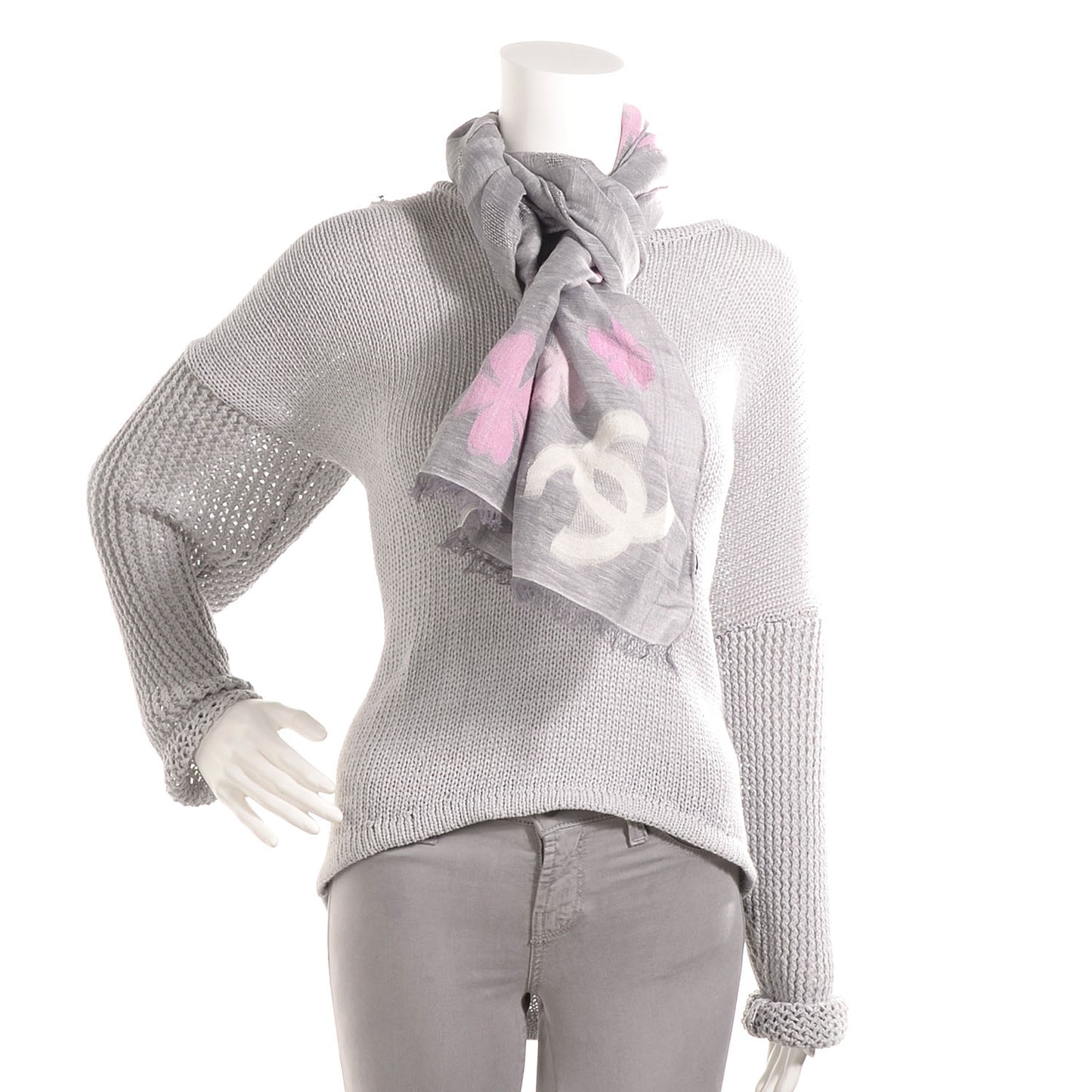 Linen Cotton Wool CC Clover Scarf Grey