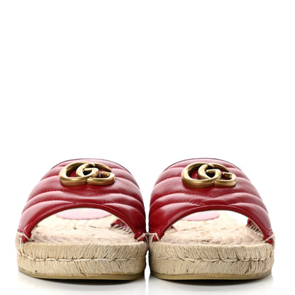 Gucci Nappa Matelasse GG Marmont Espadrille Slide Sandals 35 Hibiscus Red 2 of 9