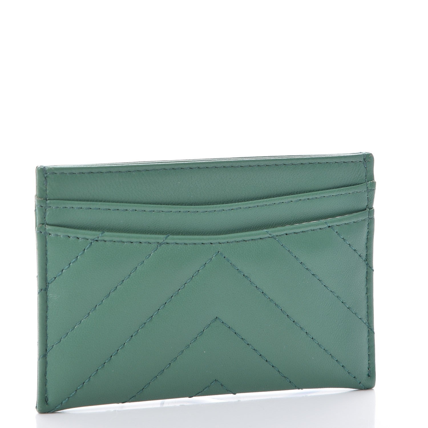 Chanel Lambskin Chevron Quilted Card Holder Green 3 of 9
