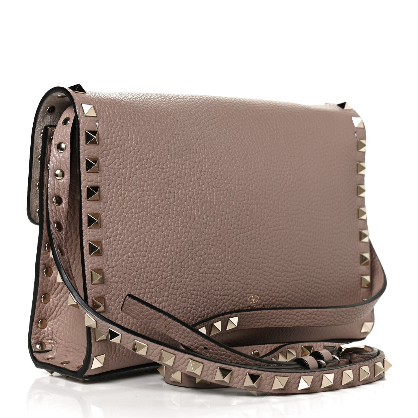 Pebbled Calfskin Medium Rockstud Flip Lock Crossbody Bag Poudre