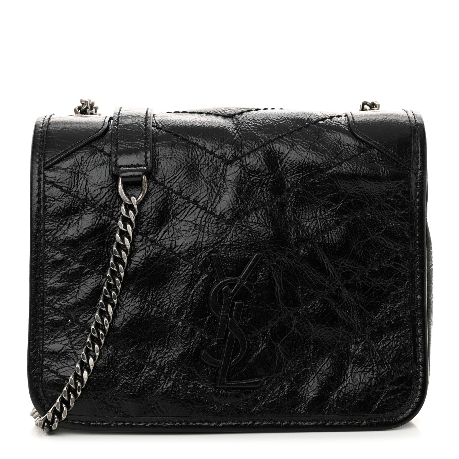 Saint Laurent Crinkled Calfskin Matelasse Monogram Niki Chain Wallet Black 1 of 10
