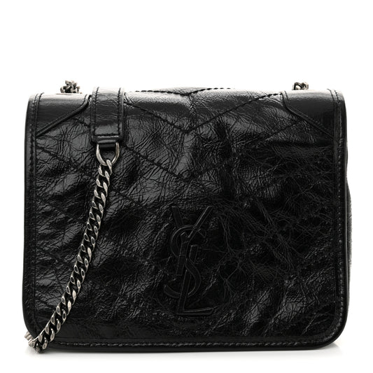 Crinkled Calfskin Matelasse Monogram Niki Chain Wallet Black